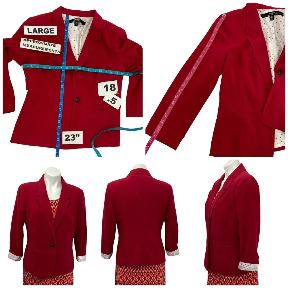 Lot of 2 Dress Blazer Combo Size Large Kensie Midi Knit Short Sleeve Red